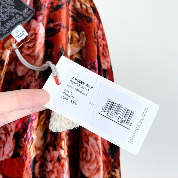 NEW Johnny Was Alanis Velvet Floral Maxi Dress (Sz XL) Red Rose Multi - Picture 12 of 15